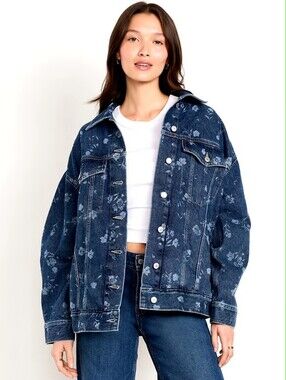 NEW Old Navy Floral Oversized Denim Jacket